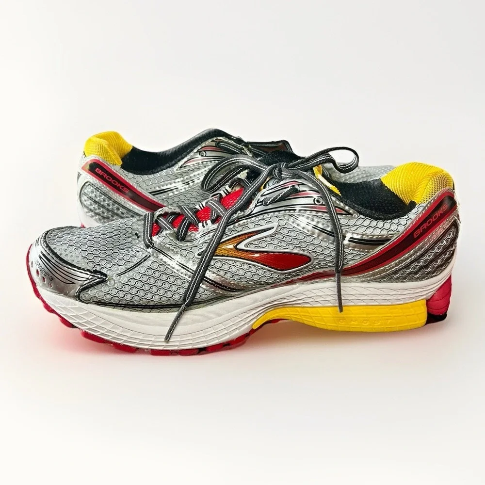 Brooks Ghost 6 Running Men's Shoes Silver Red Yellow White Size 9 2E (Wide) - Picture 6 of 11
